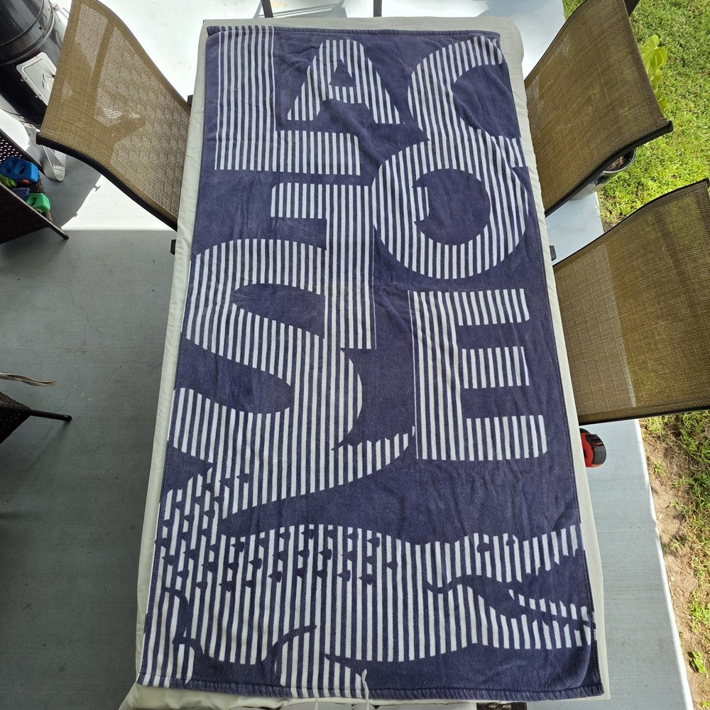 Lacoste 100% Cotton Beach Towel 35x67 Blue Large Crocodile Logo Pool Bath